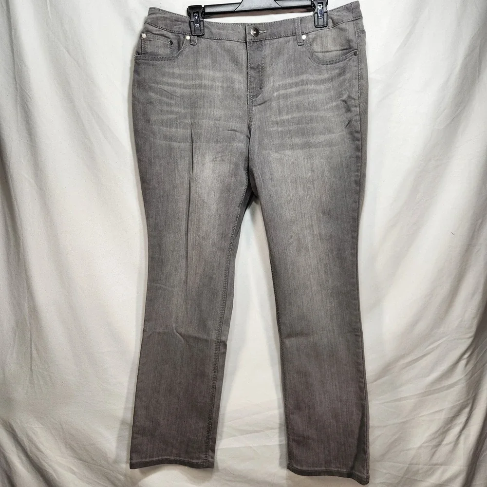 C J Banks Barely Boot Womens Gray Jeans Size 14W Embroidered NWT - Picture 1 of 7